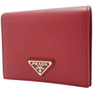 Prada Bi fold Wallet Triangle Logo Saffiano Leather TRIANGOLO Red